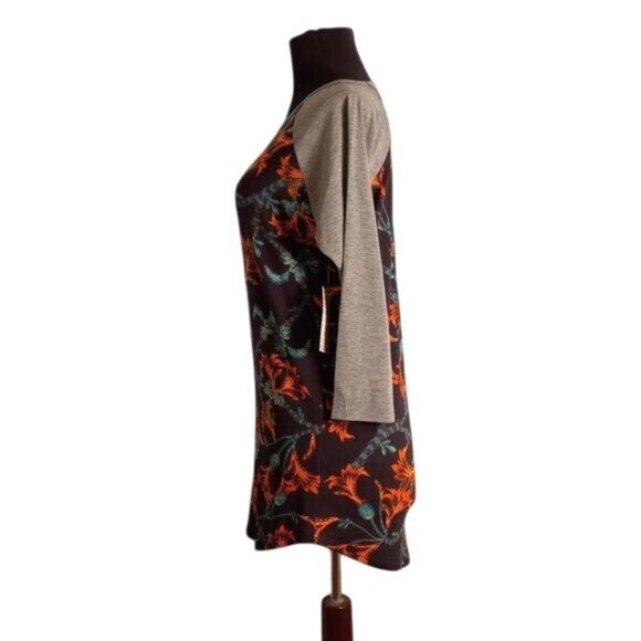 LuLaRoe Sz S Randy Baseball Tee Shirt Tunic Top Womens Floral Raglan Sleeve NEW - Picture 7 of 8